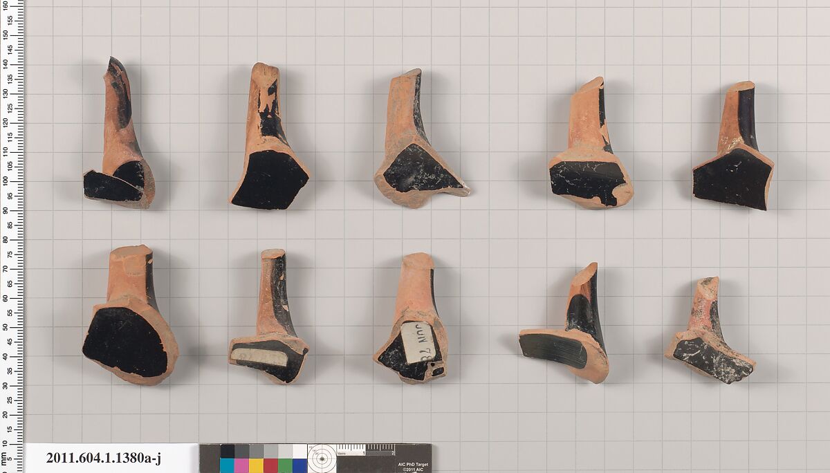 Terracotta fragments of kylikes (drinking cups), Terracotta, Greek, Attic