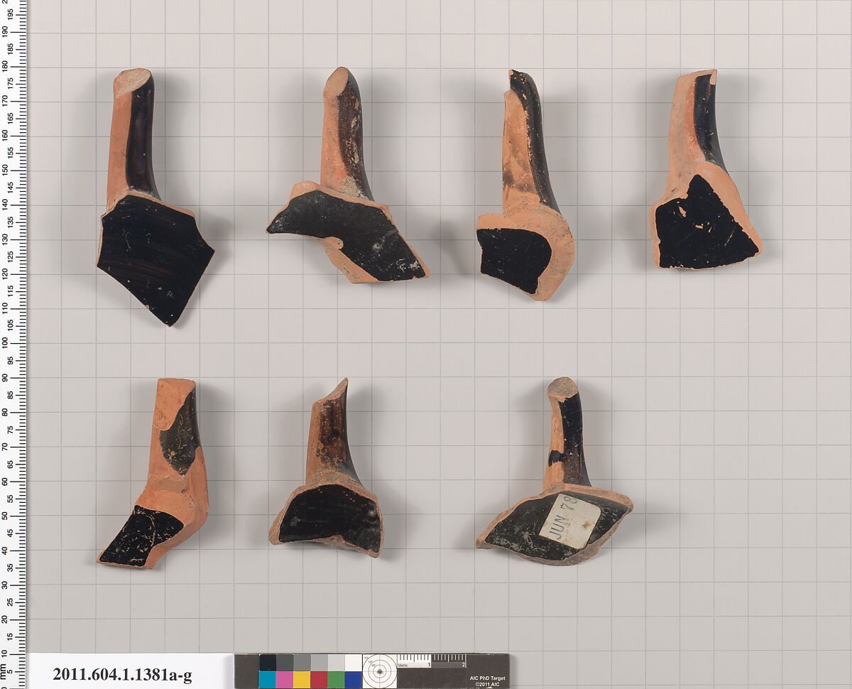 Terracotta fragments of kylikes (drinking cups), Terracotta, Greek, Attic