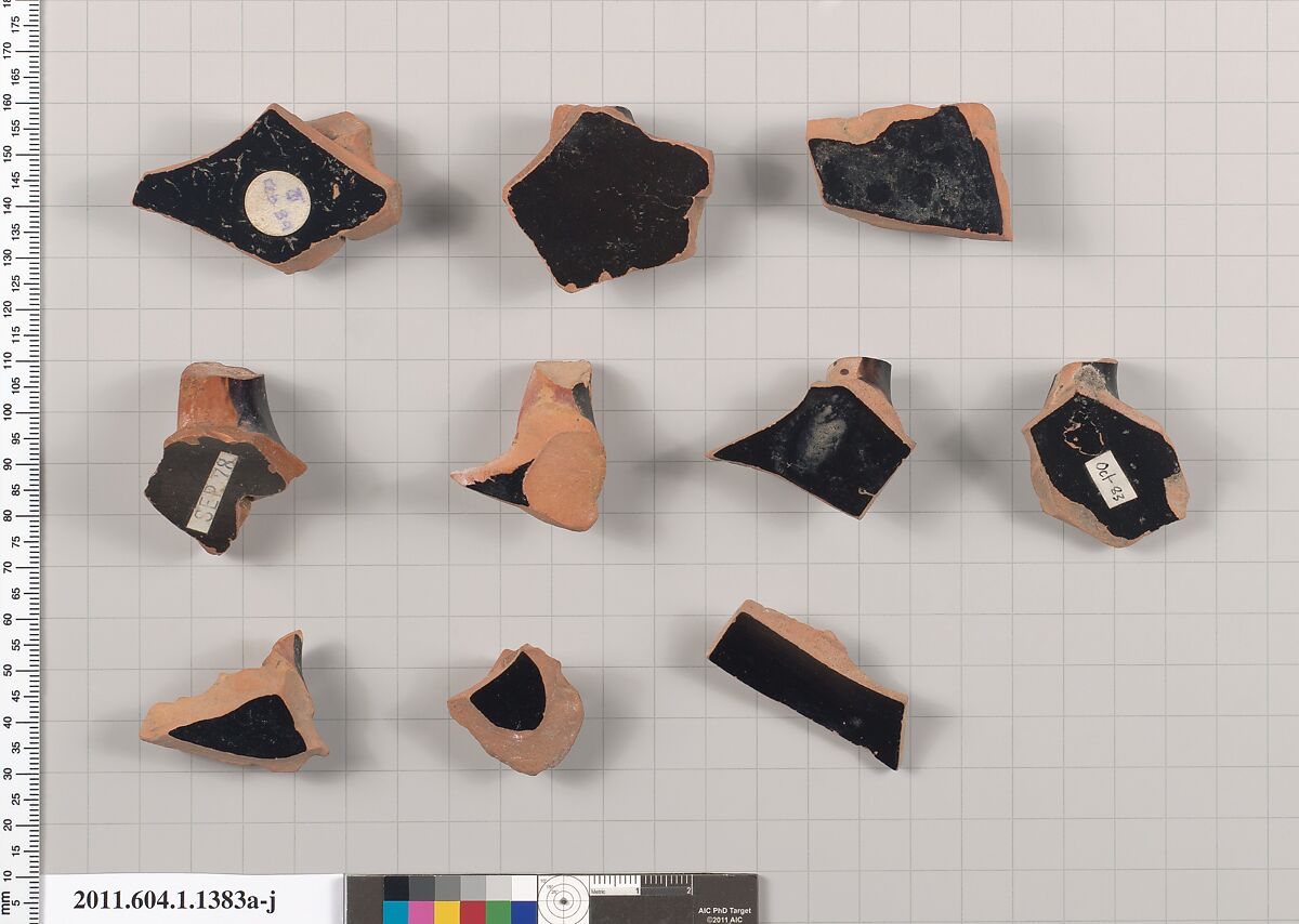 Terracotta fragments of kylikes (drinking cups), Terracotta, Greek, Attic