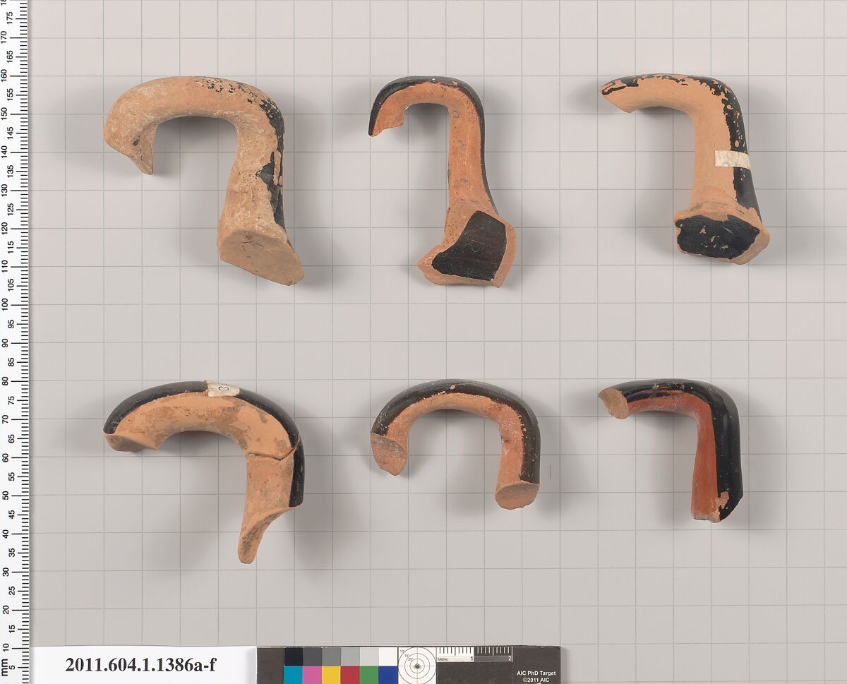 Terracotta fragments of kylikes (drinking cups), Terracotta, Greek, Attic