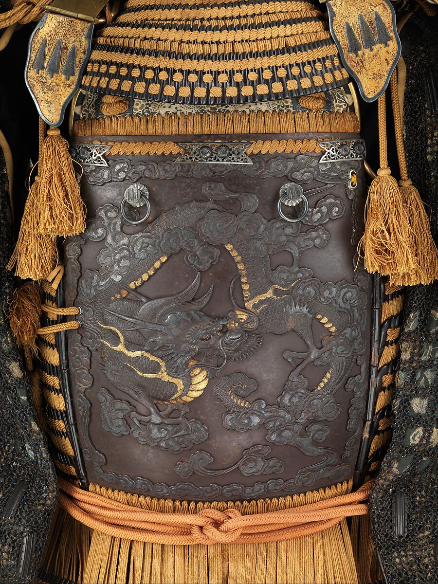 Armor (<i>Gusoku</i>), Iron, lacquer, gold, silver, copper alloy, leather, silk, Japanese