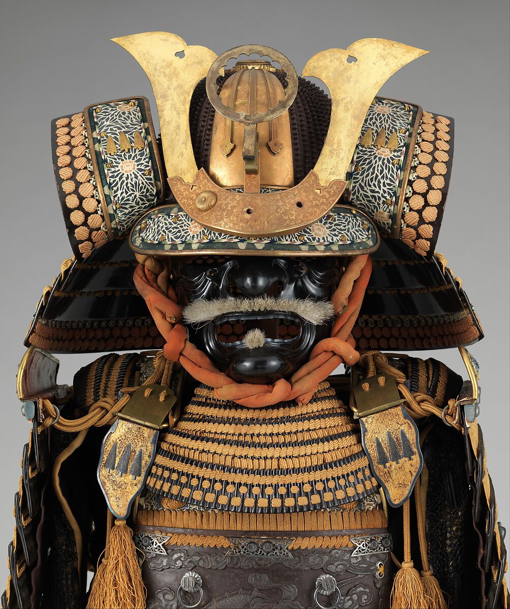 Armor (<i>Gusoku</i>), Iron, lacquer, gold, silver, copper alloy, leather, silk, Japanese
