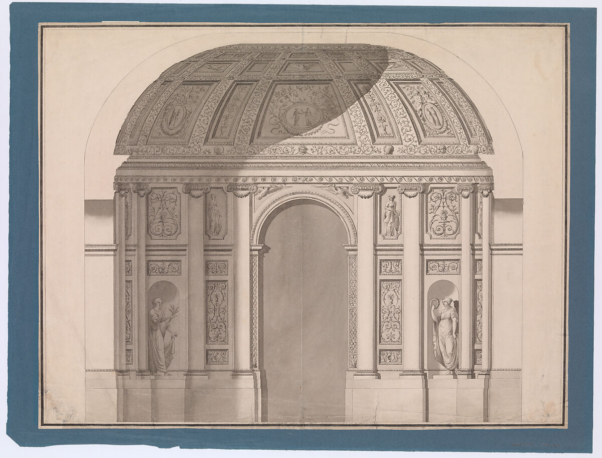 Section of the Sala Pianterreno by Algardi in the Villa Doria Pamphili, Rome, Guiseppe Mannocchi (Italian, 1731–1782), Pen and ink 