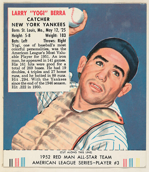 Larry "Yogi" Berra, from the Red Man All-Star Team series (T232), issued by Red Man Chewing Tobacco, Issued by Red Man Chewing Tobacco (American), Commercial color lithograph 