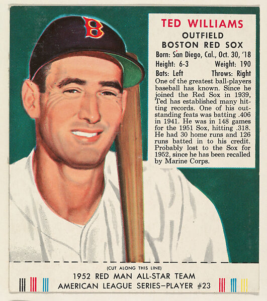 Issued by Red Man Chewing Tobacco  Ted Williams, from the Red Man