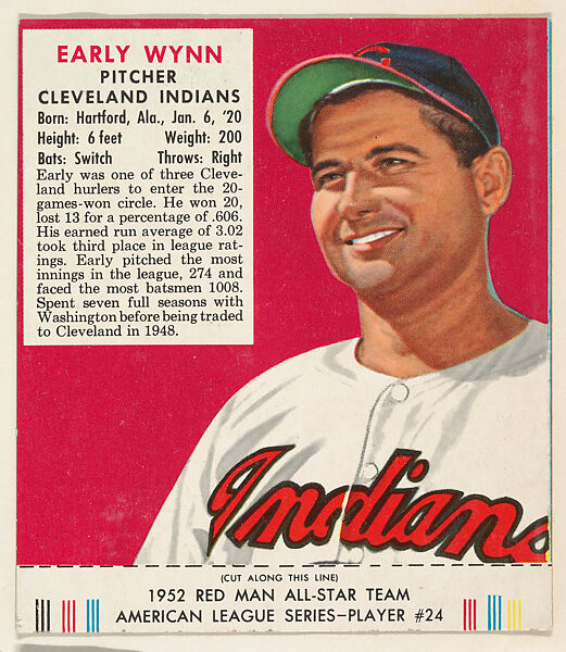 Early Wynn, from the Red Man All-Star Team series (T232), issued by Red Man Chewing Tobacco, Issued by Red Man Chewing Tobacco (American), Commercial color lithograph 