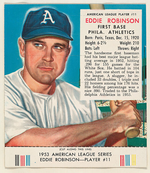 Eddie Robinson, from the Red Man All-Star Team series (T233), issued by Red Man Chewing Tobacco, Issued by Red Man Chewing Tobacco (American), Commercial color lithograph 