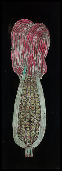 Still Life (Ear of Corn), Marsden Hartley (American, Lewiston, Maine 1877–1943 Ellsworth, Maine), Oil mand metal leaf on glass mounted on board 
