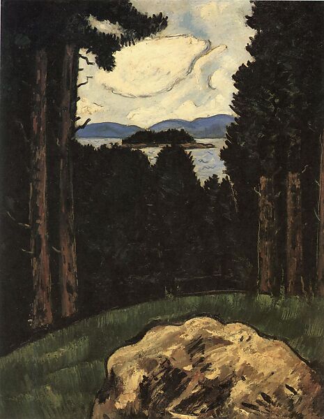 Camden Hills from Baker's Island, Penobscot Bay, Marsden Hartley (American, Lewiston, Maine 1877–1943 Ellsworth, Maine), Oil on commercially prepared paperboard (academy board) 