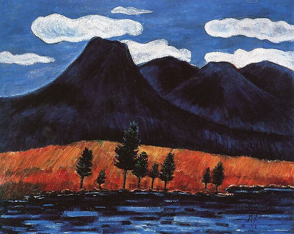 Blue Landscape, Marsden Hartley (American, Lewiston, Maine 1877–1943 Ellsworth, Maine), Oil on commercially prepared paperboard (academy board) 