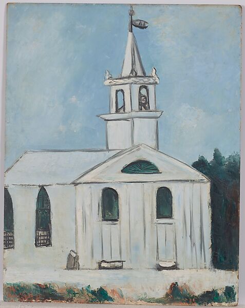 Church at Head Tide, Maine, Marsden Hartley (American, Lewiston, Maine 1877–1943 Ellsworth, Maine), Oil on commercially prepared paperboard (academy board) 