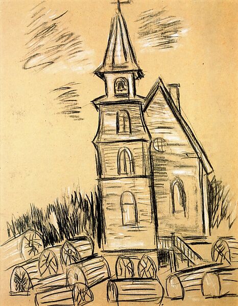 Church at Corea, Marsden Hartley (American, Lewiston, Maine 1877–1943 Ellsworth, Maine), Pastel on paperboard 
