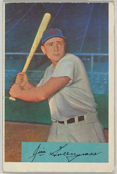 Jim Greengrass, Outfield, Cincinnati Redlegs, from Name on Bat series, series 9 (R406-9) issued by Bowman Gum, Issued by Bowman Gum Company, Commercial color lithograph 