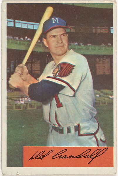Del Crandall, Catcher, Milwaukee Braves, from Name on Bat series, series 9 (R406-9) issued by Bowman Gum, Issued by Bowman Gum Company, Commercial color lithograph 