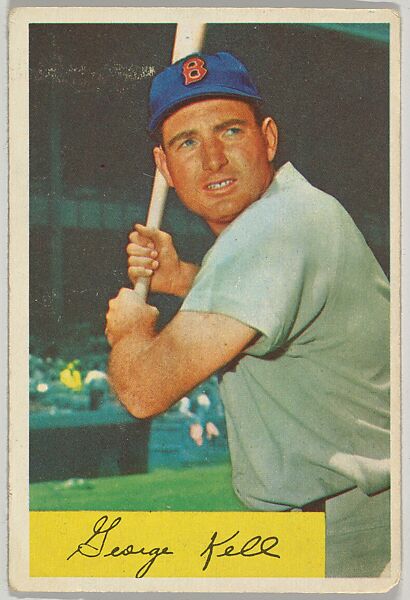 George Kell, 3rd Base, Boston Red Sox, from Name on Bat series, series 9 (R406-9) issued by Bowman Gum, Issued by Bowman Gum Company, Commercial color lithograph 