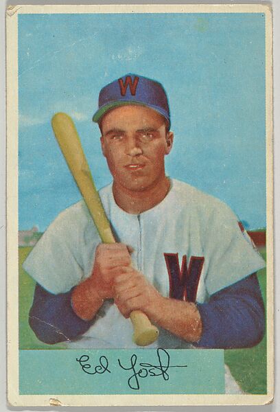 Eddie Yost, 3rd Base, Washington Senators, from Name on Bat series, series 9 (R406-9) issued by Bowman Gum, Issued by Bowman Gum Company, Commercial color lithograph 