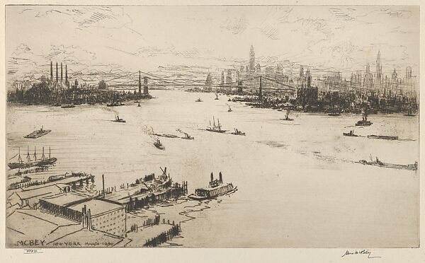 East River, Sunset, James McBey (British, Newburgh 1883–1959 Tangier), Etching 