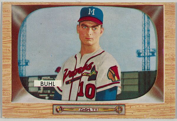 Bob Buhl, Pitcher, Milwaukee Braves, from Color TV Set series, series 10 (R406-10) issued by Bowman Gum, Issued by Bowman Gum Company, Commercial color lithograph 