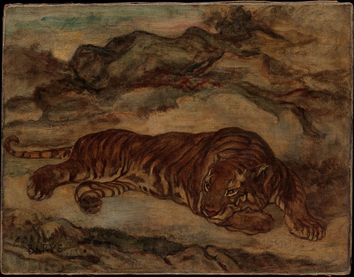 Tiger in Repose, Antoine-Louis Barye (French, Paris 1795–1875 Paris), Oil on canvas 