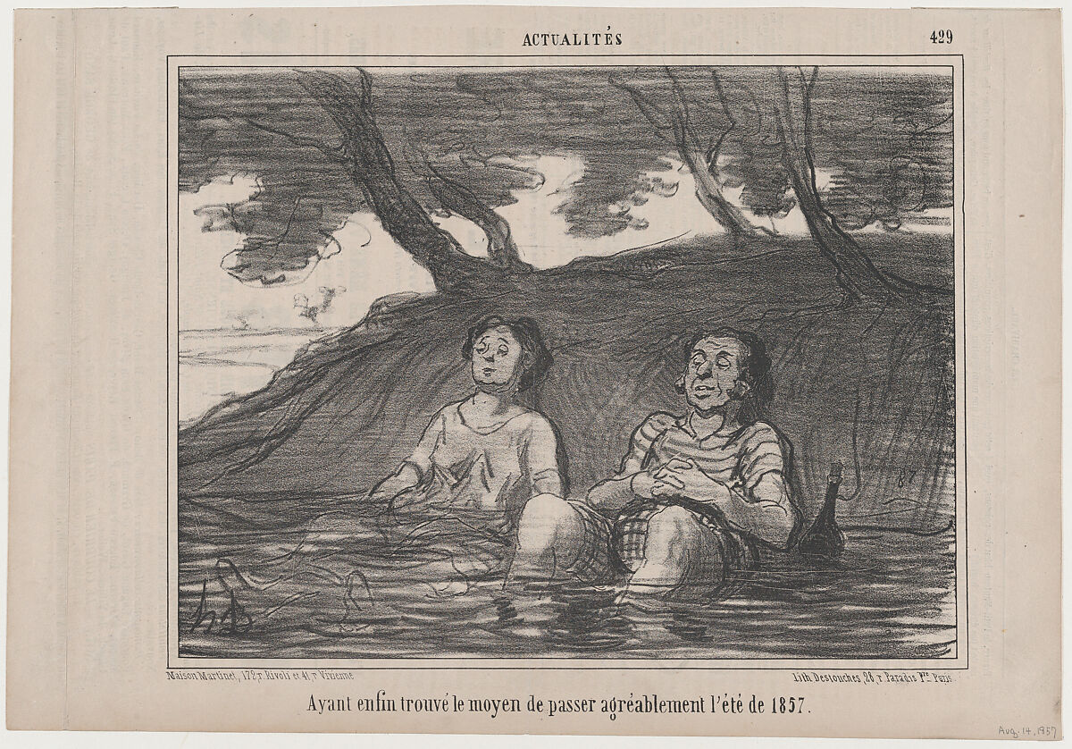 Ayant enfin trouvé..., from Actualités, published in Le Charivari, August 14, 1857, Honoré Daumier (French, Marseilles 1808–1879 Valmondois), Lithograph on newsprint; second state of two (Delteil) 