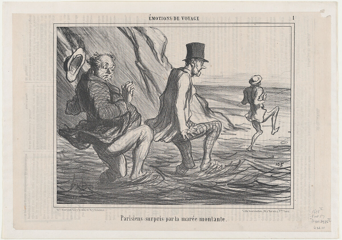 Parisiens surpris par la marée montante, from Émotions de Voyage, published in Le Charivari, October 8, 1857, Honoré Daumier (French, Marseilles 1808–1879 Valmondois), Lithograph on newsprint; second state (Delteil) 