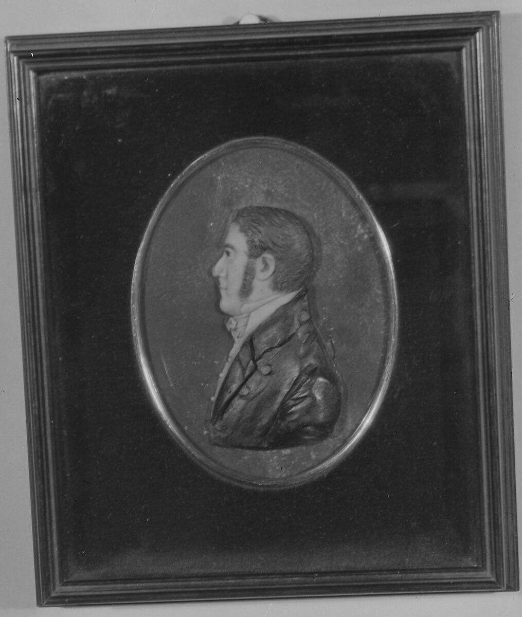 Profile Bust of a Young Man, John Christian Rauschner (German, Frankfurt 1760–after 1812), Wax, velvet, glass, wood 