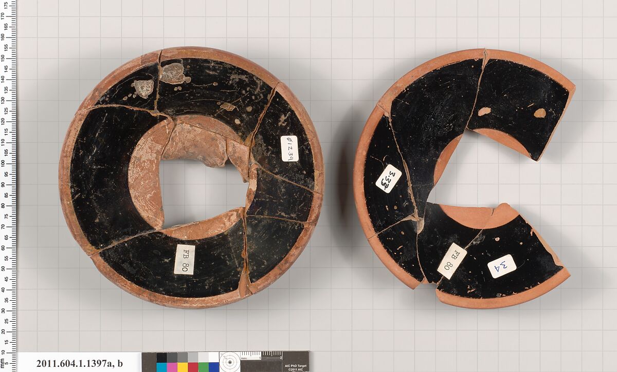 Terracotta fragments of kylikes (drinking cups), Terracotta, Greek, Attic