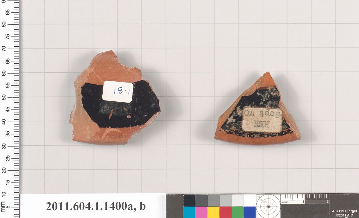 Terracotta fragments of kylikes (drinking cups), Terracotta, Greek, Attic