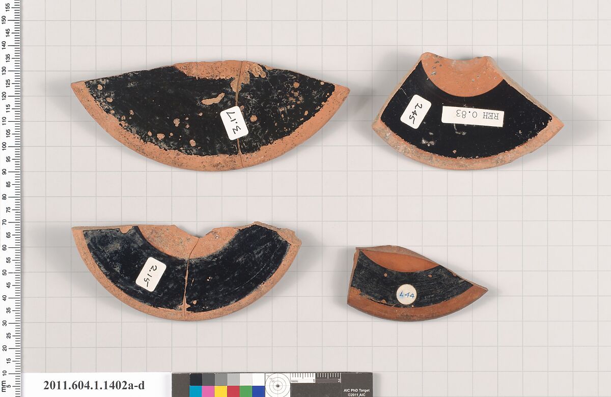 Terracotta fragments of kylikes (drinking cups), Terracotta, Greek, Attic