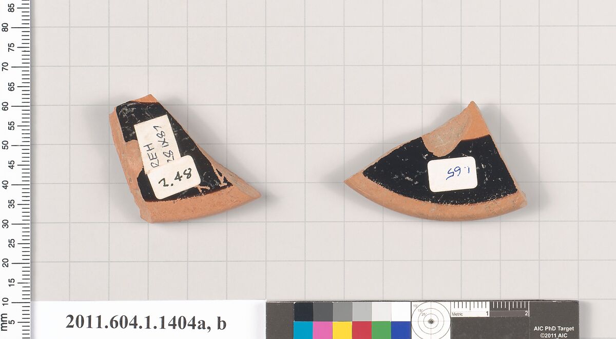 Terracotta fragments of kylikes (drinking cups), Terracotta, Greek, Attic