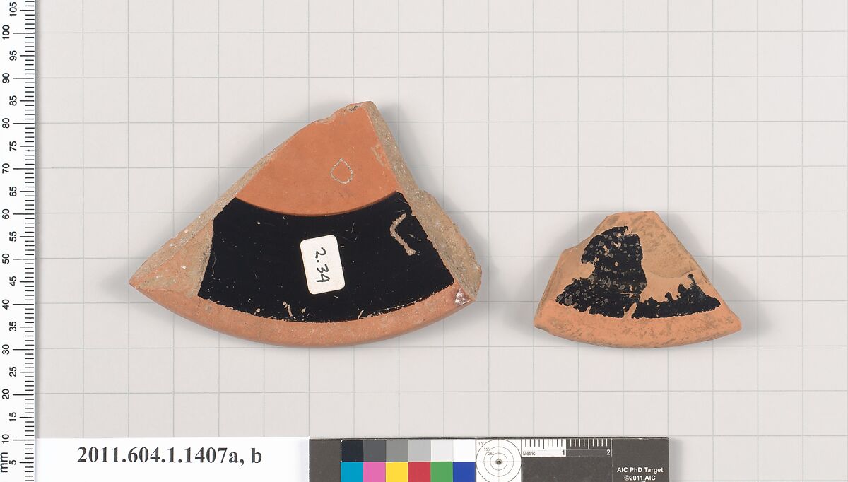 Terracotta fragments of kylikes (drinking cups), Terracotta, Greek, Attic