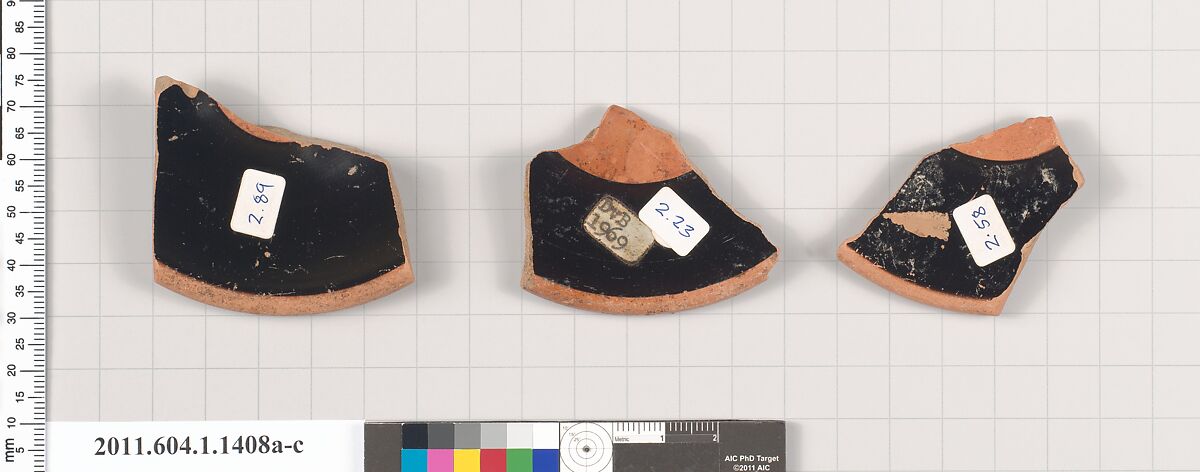 Terracotta fragments of kylikes (drinking cups), Terracotta, Greek, Attic