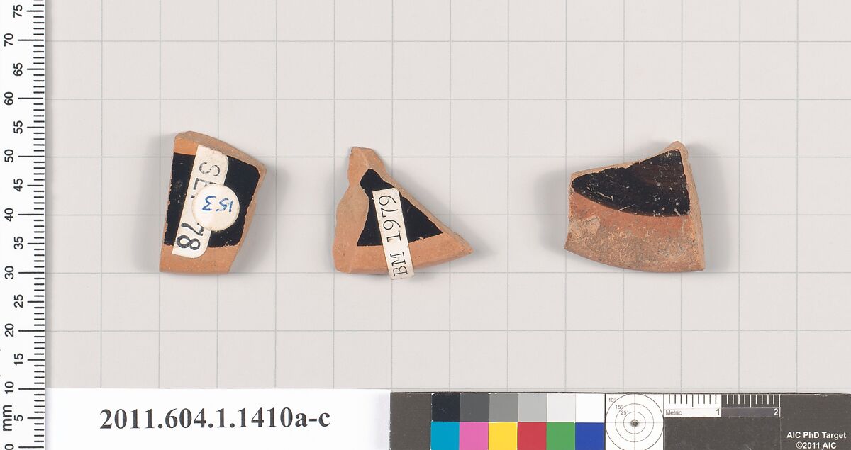 Terracotta fragments of kylikes (drinking cups), Terracotta, Greek, Attic