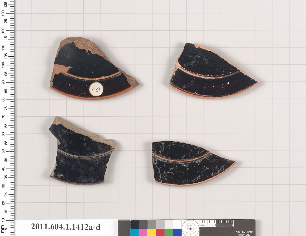 Terracotta fragments of kylikes (drinking cups), Attributed as Brygan [DvB], Terracotta, Greek, Attic 