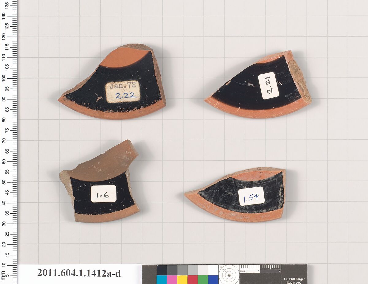 Terracotta fragments of kylikes (drinking cups), Attributed as Brygan [DvB], Terracotta, Greek, Attic