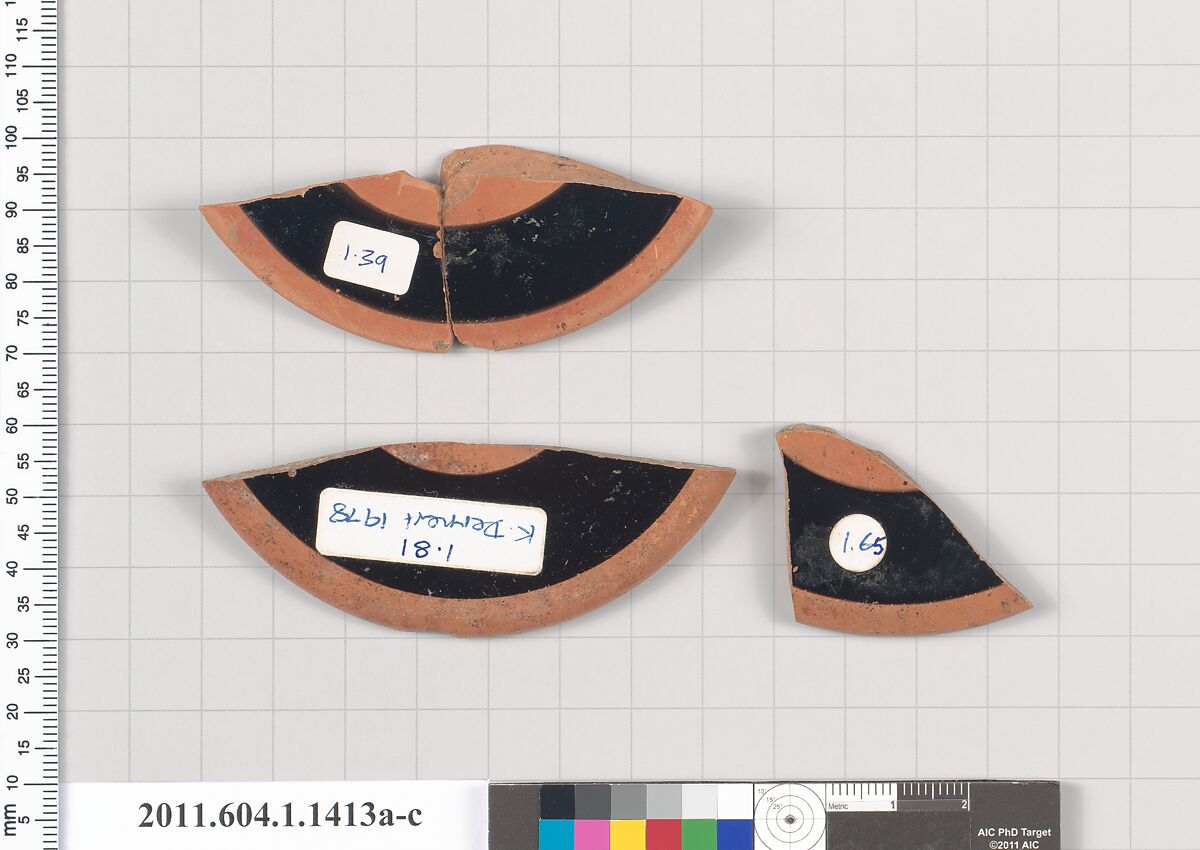 Terracotta fragments of kylikes (drinking cups), Terracotta, Greek, Attic