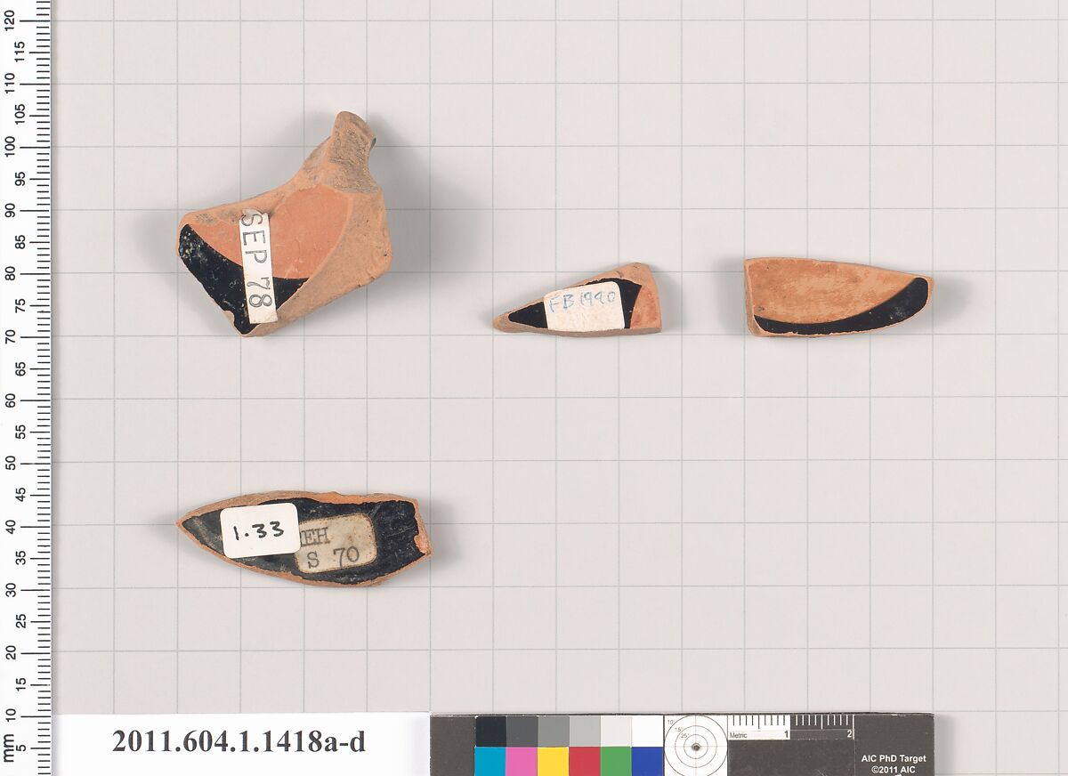 Terracotta fragments of kylikes (drinking cups), Terracotta, Greek, Attic