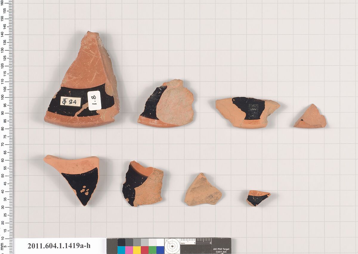 Terracotta fragments of kylikes (drinking cups), Terracotta, Greek, Attic