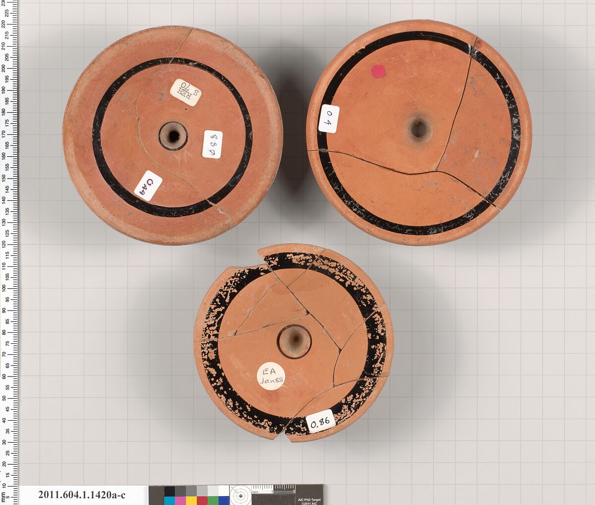 Terracotta fragments of kylikes (drinking cups), Terracotta, Greek, Attic