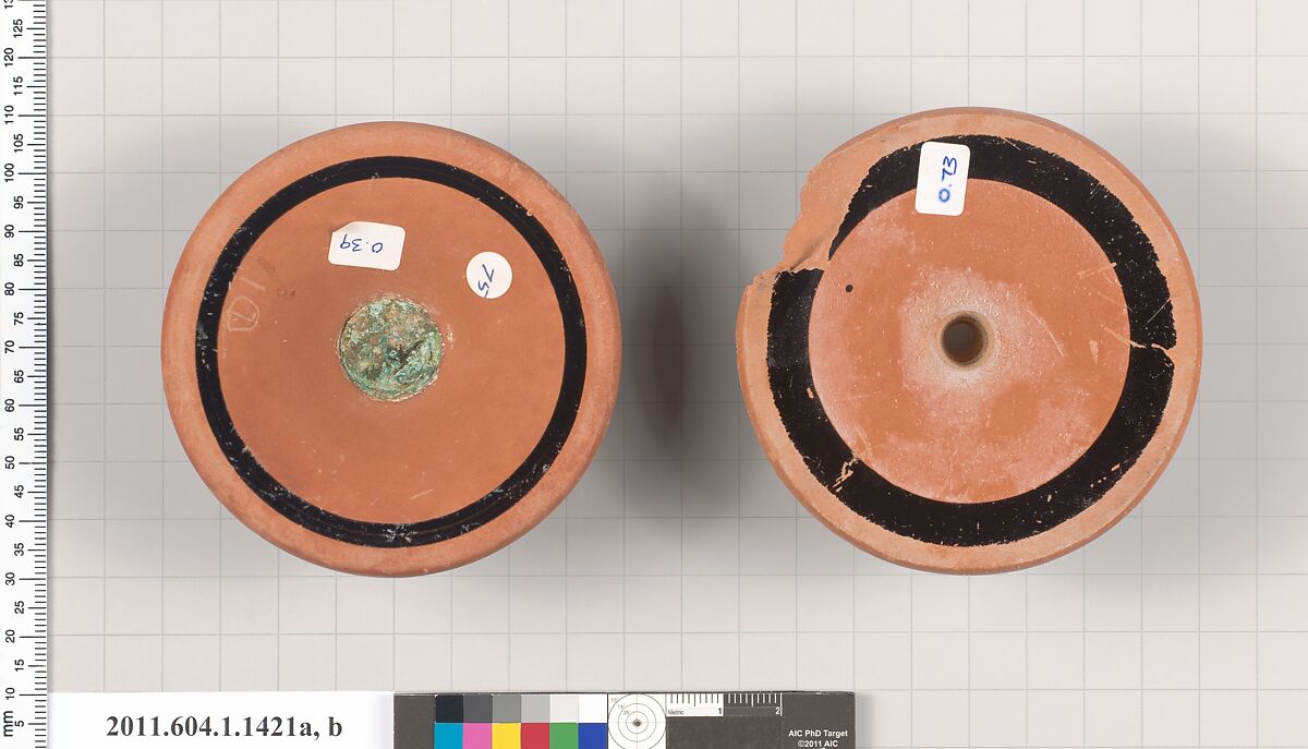 Terracotta fragments of kylikes (drinking cups), Terracotta, Greek, Attic
