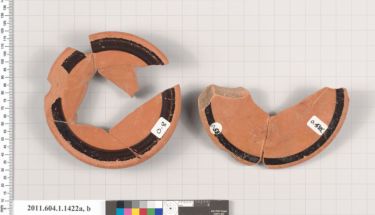Terracotta fragments of kylikes (drinking cups), Terracotta, Greek, Attic