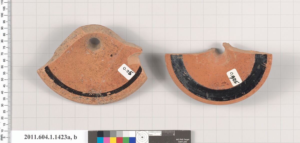 Terracotta fragments of kylikes (drinking cups), Terracotta, Greek, Attic