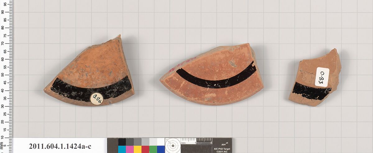 Terracotta fragments of kylikes (drinking cups), Terracotta, Greek, Attic