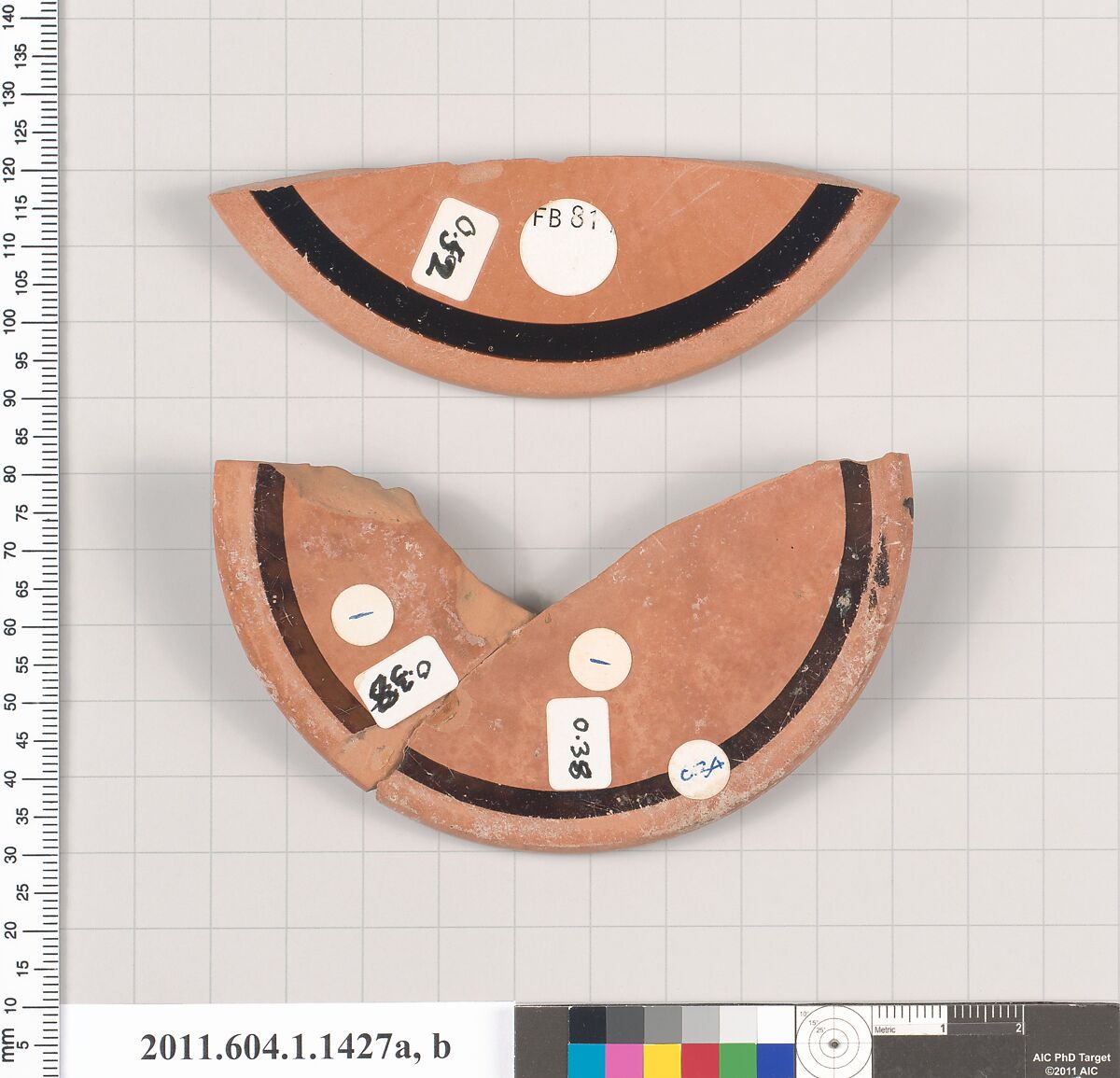 Terracotta fragments of kylikes (drinking cups), Terracotta, Greek, Attic