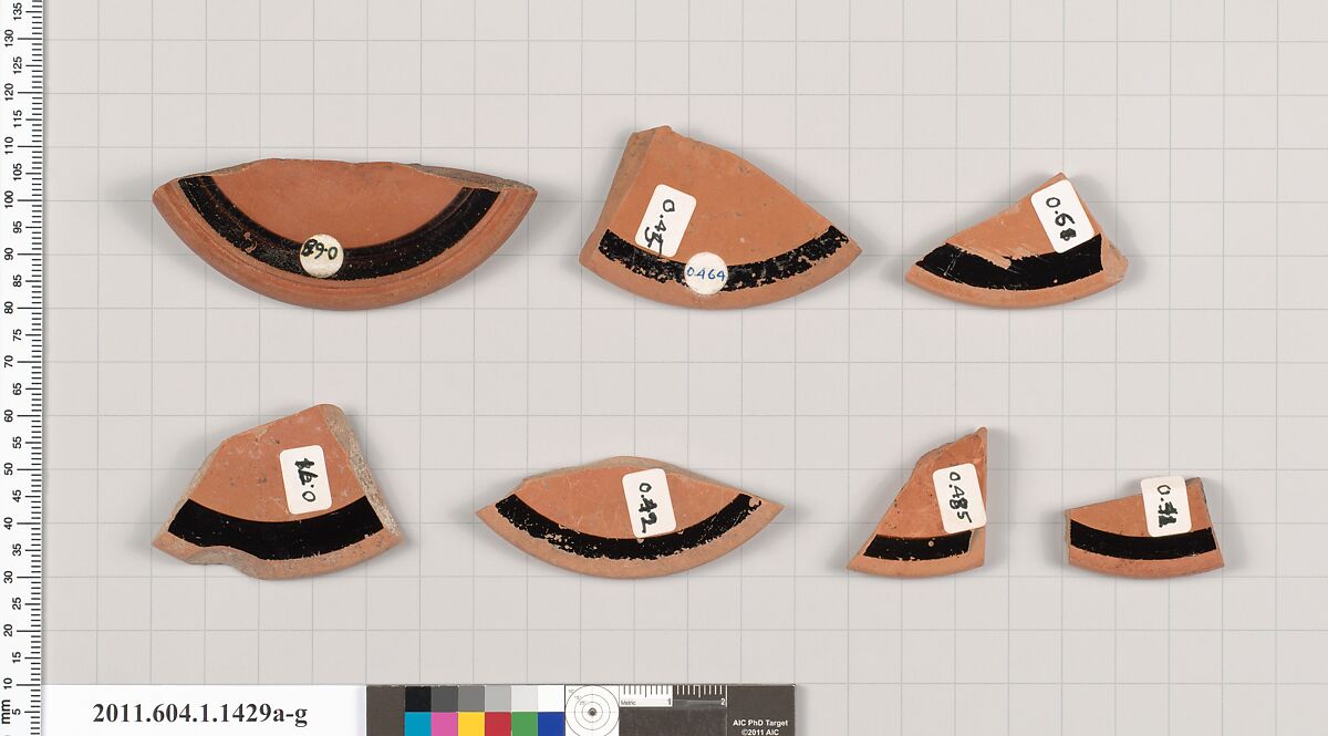 Terracotta fragments of kylikes (drinking cups), Terracotta, Greek, Attic