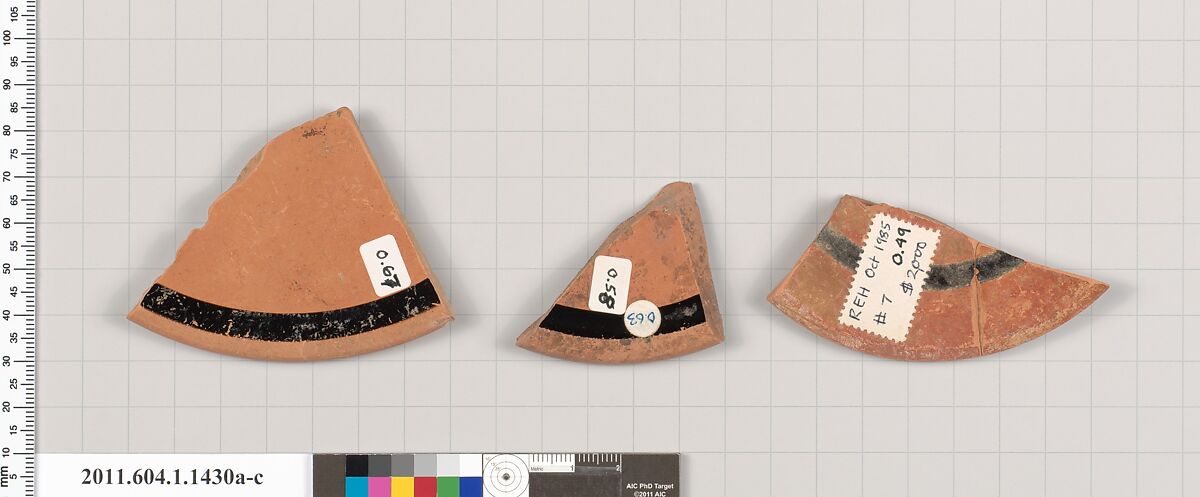 Terracotta fragments of kylikes (drinking cups), Terracotta, Greek, Attic