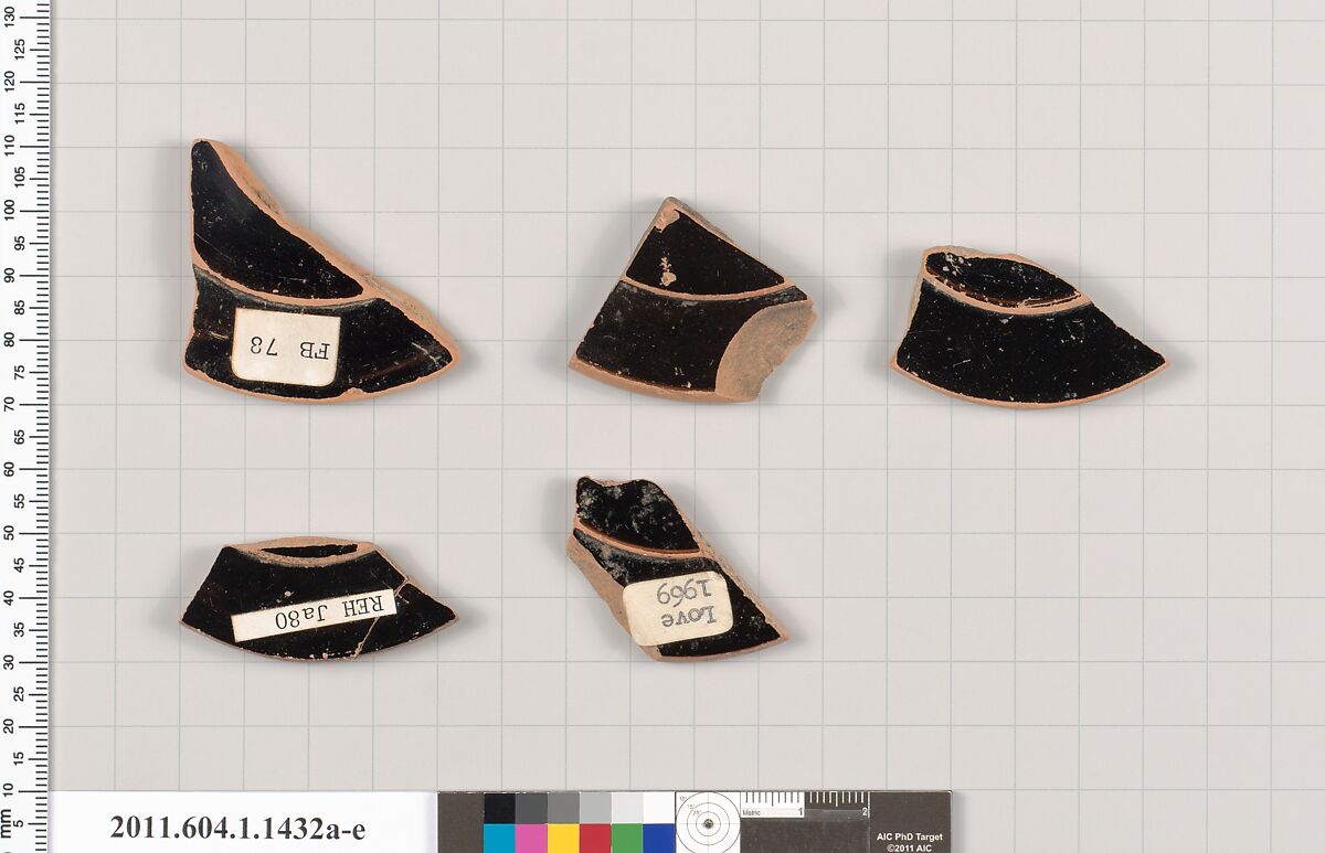 Terracotta fragments of kylikes (drinking cups), Terracotta, Greek, Attic 