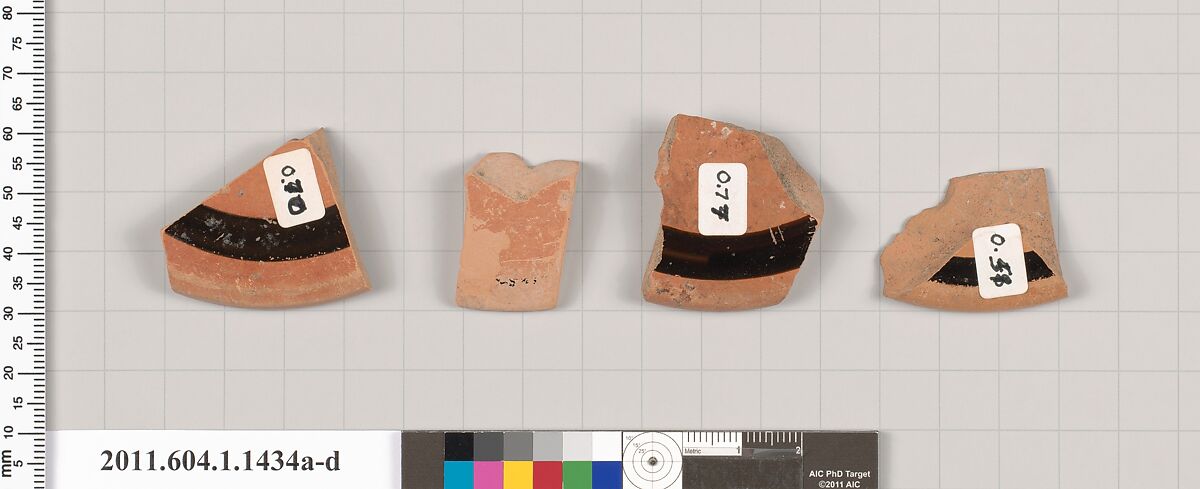 Terracotta fragments of kylikes (drinking cups), Terracotta, Greek, Attic