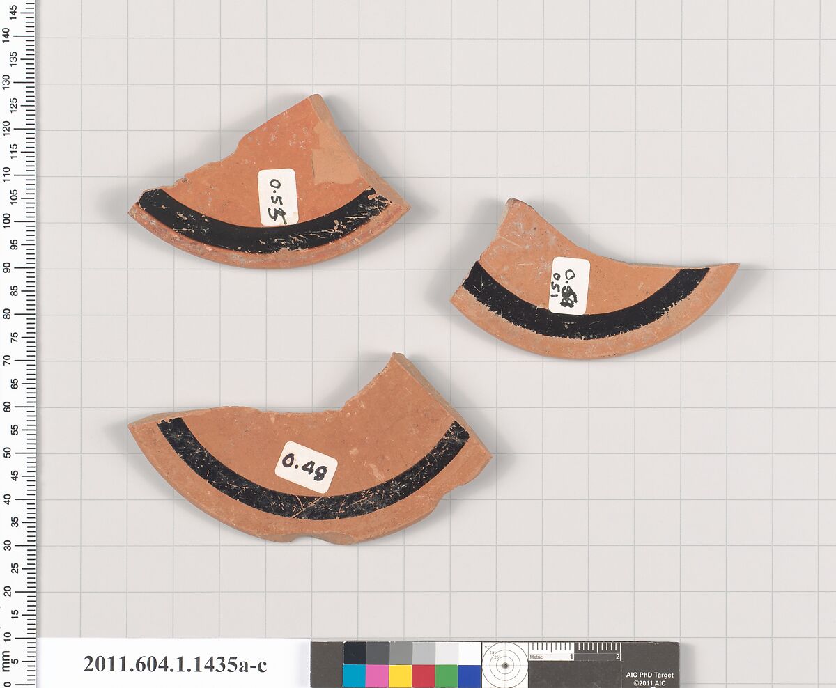 Terracotta fragments of kylikes (drinking cups), Terracotta, Greek, Attic