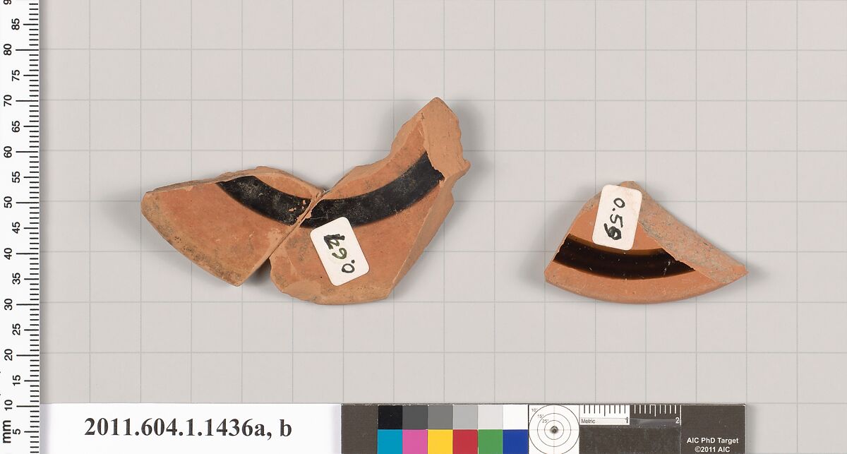 Terracotta fragments of kylikes (drinking cups), Terracotta, Greek, Attic